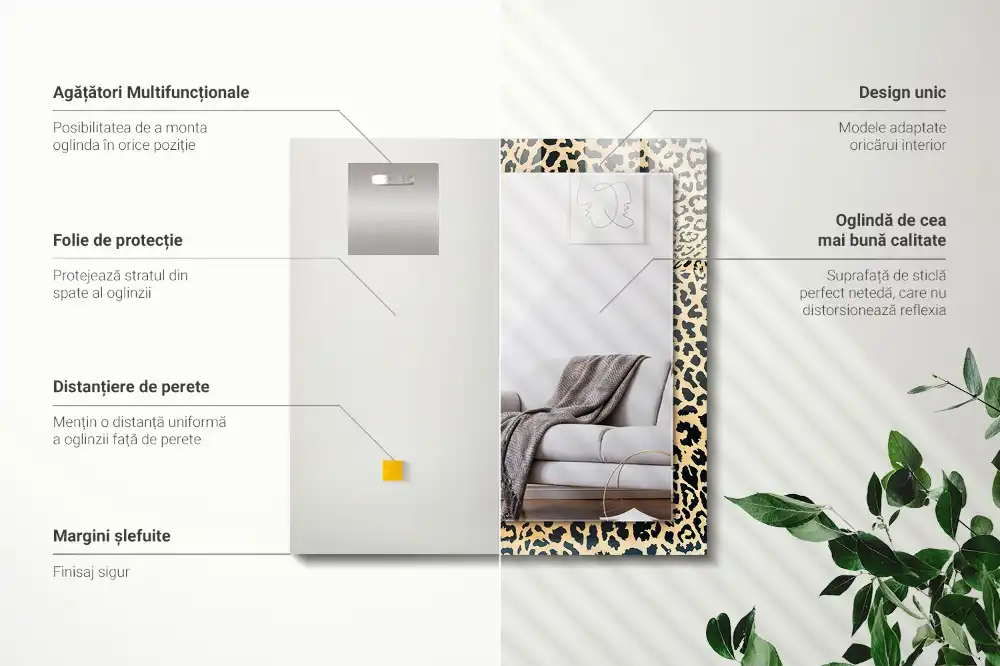 Dekorativ spegel med tryck Leopard