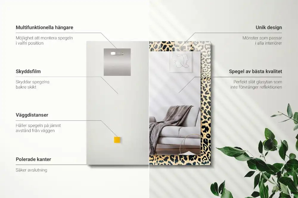 Dekorativ spegel med tryck Leopard
