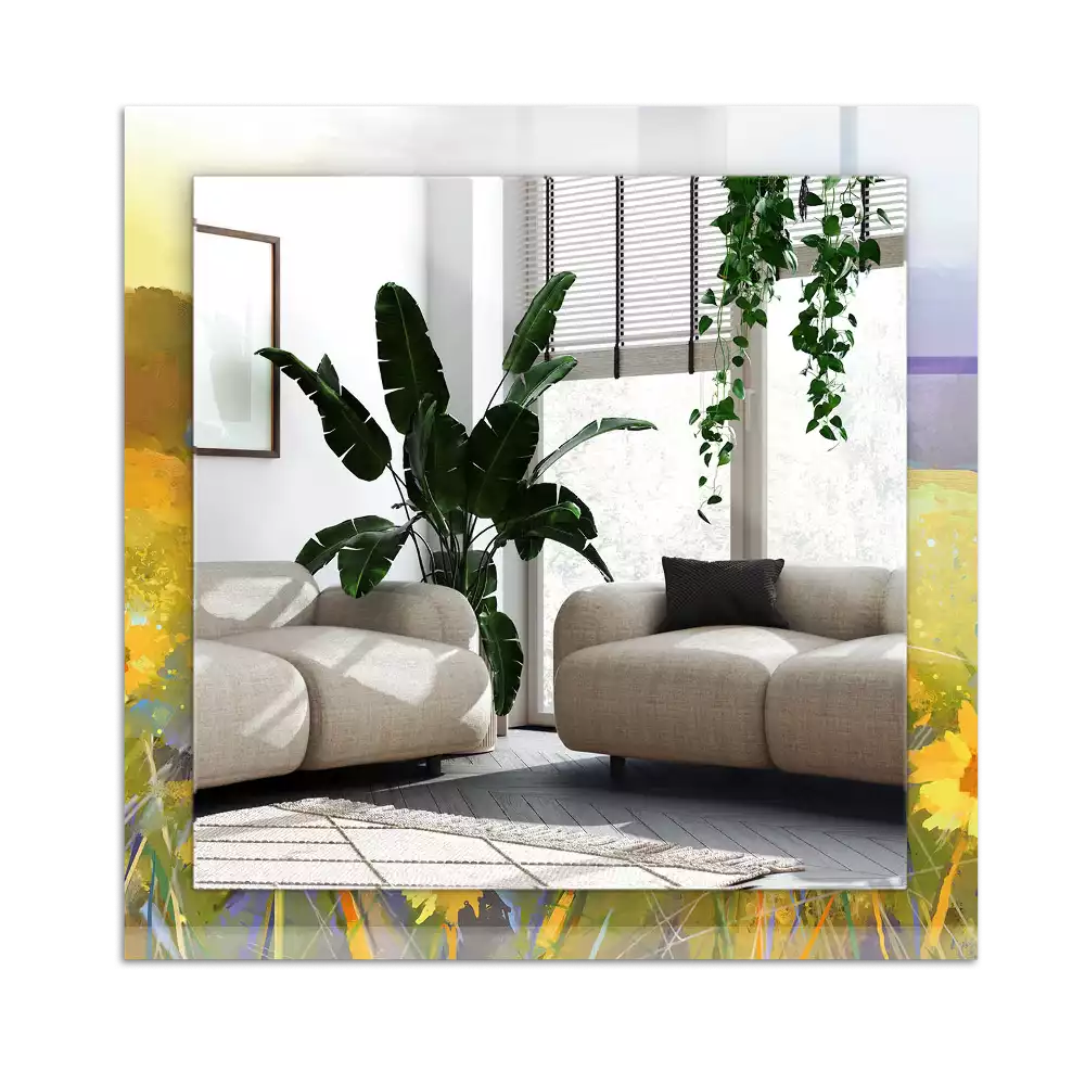 Rektangulär spegel med tryck Solrosfält