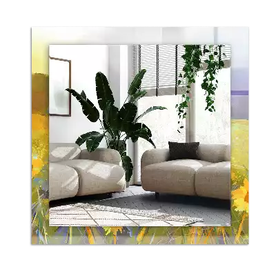 Rektangulär spegel med tryck Solrosfält