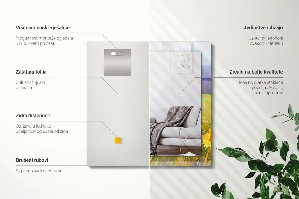 Rektangulär spegel med tryck Solrosfält