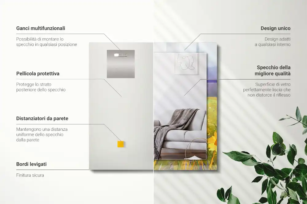 Rektangulär spegel med tryck Solrosfält