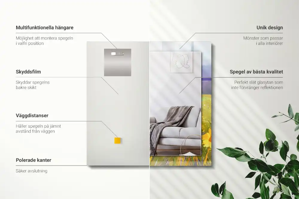 Rektangulär spegel med tryck Solrosfält