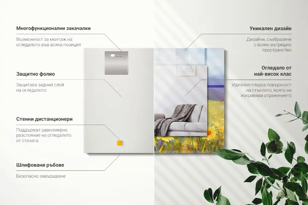 Rektangulär spegel med tryck Solrosfält