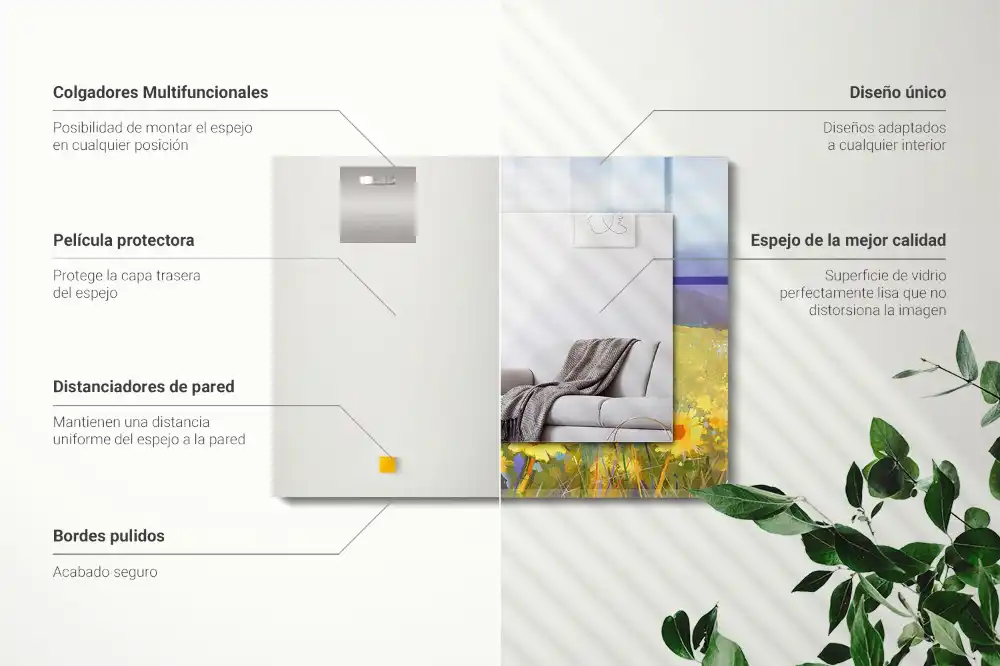 Rektangulär spegel med tryck Solrosfält