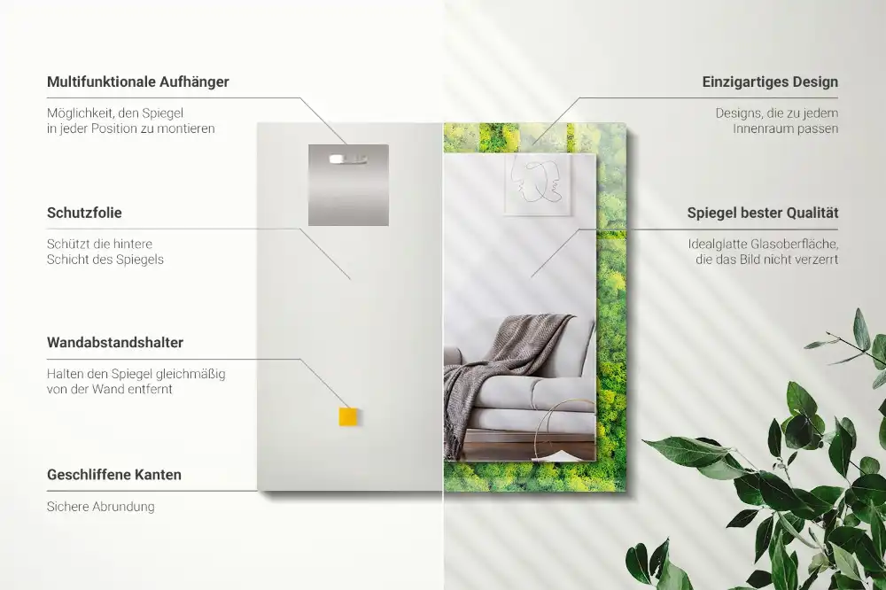 Rektangulär spegel med tryck Grön mossa