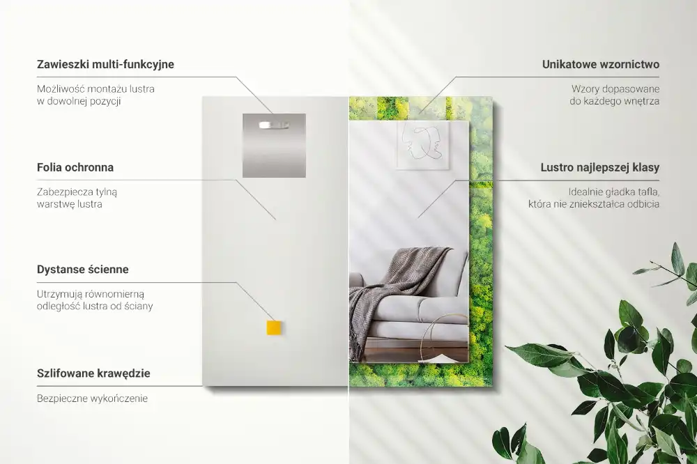 Rektangulär spegel med tryck Grön mossa