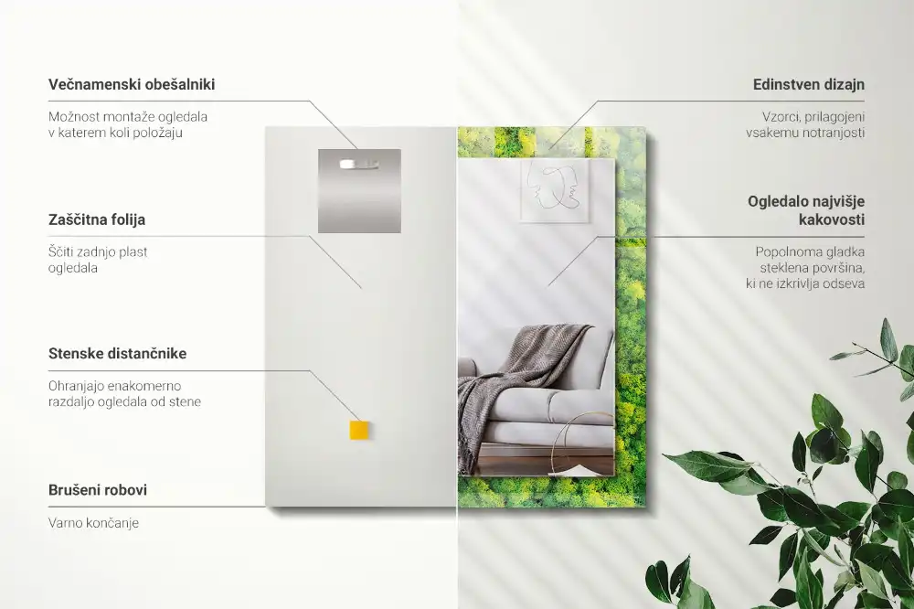 Rektangulär spegel med tryck Grön mossa