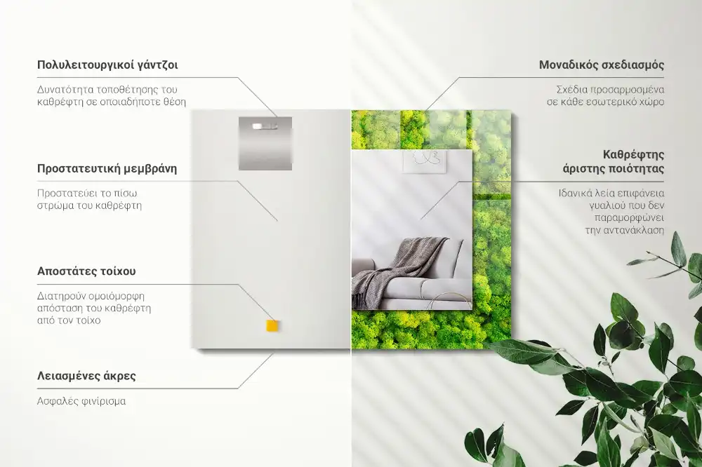 Rektangulär spegel med tryck Grön mossa