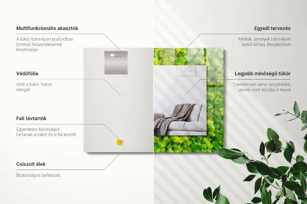 Rektangulär spegel med tryck Grön mossa