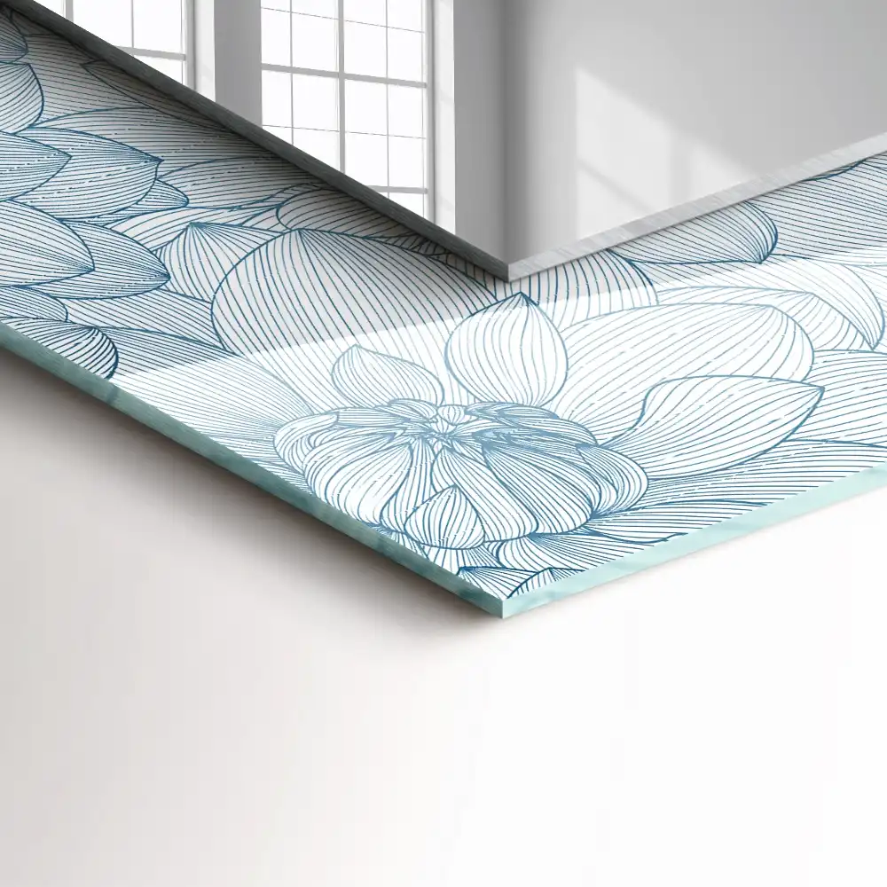 Rektangulär spegel med tryck Blommönster blått