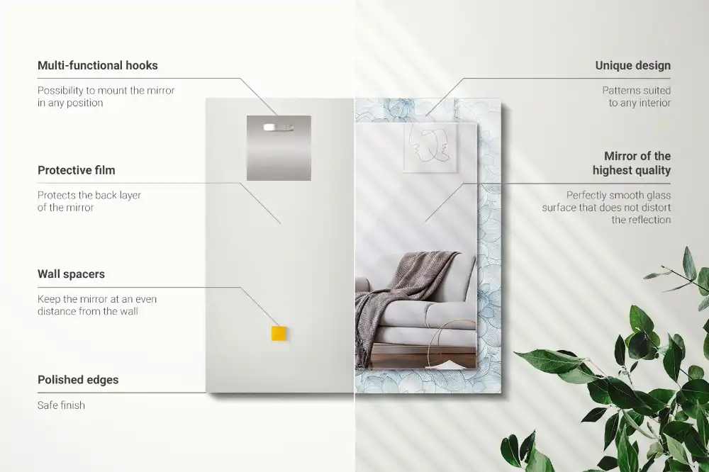 Rektangulär spegel med tryck Blommönster blått
