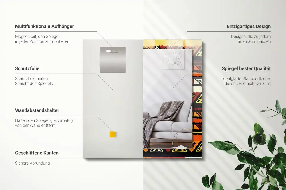 Rektangulär spegel med tryck Färgglada etniska mönster
