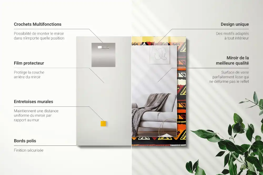 Rektangulär spegel med tryck Färgglada etniska mönster