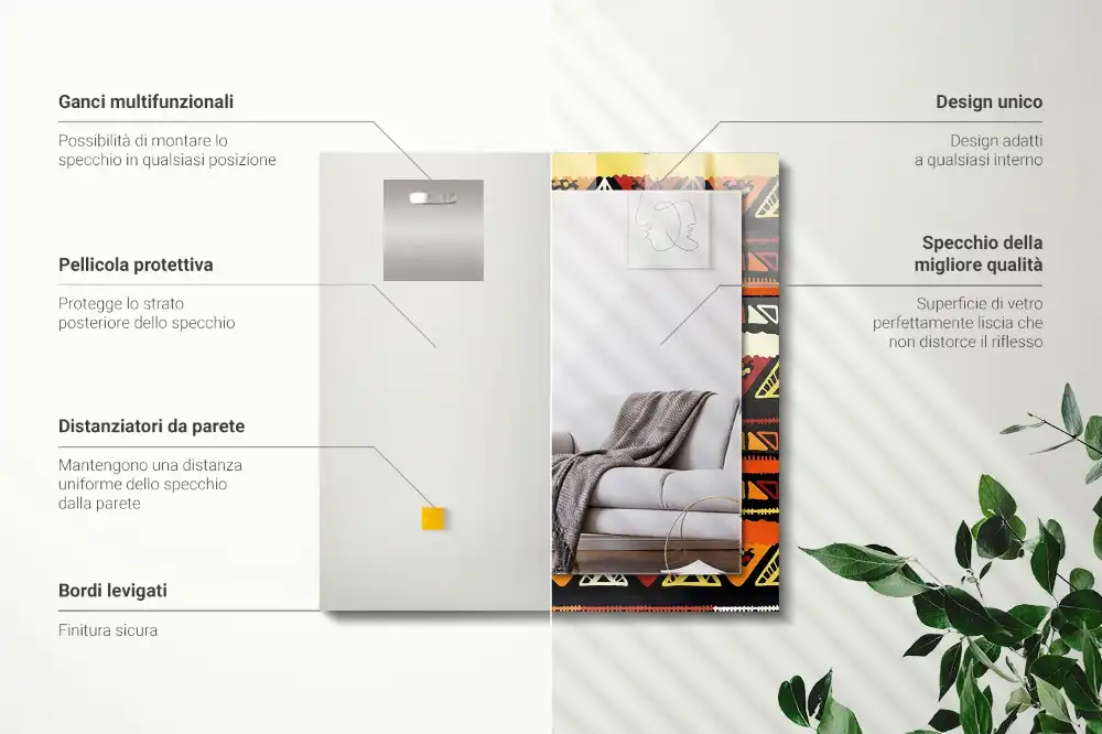 Rektangulär spegel med tryck Färgglada etniska mönster