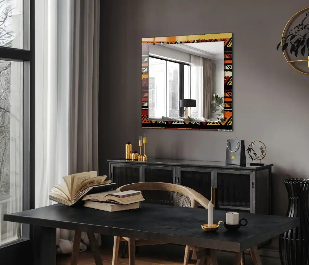 Rektangulär spegel med tryck Färgglada etniska mönster