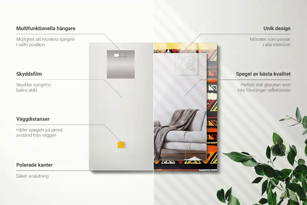Rektangulär spegel med tryck Färgglada etniska mönster