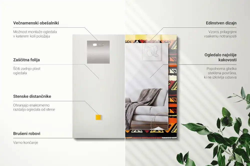 Rektangulär spegel med tryck Färgglada etniska mönster