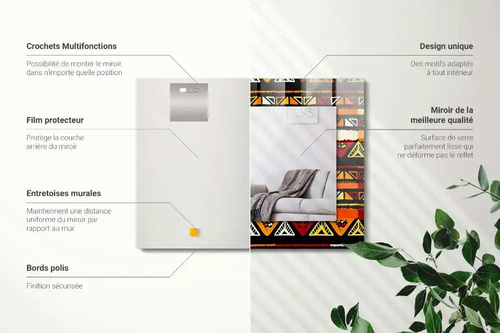 Rektangulär spegel med tryck Färgglada etniska mönster