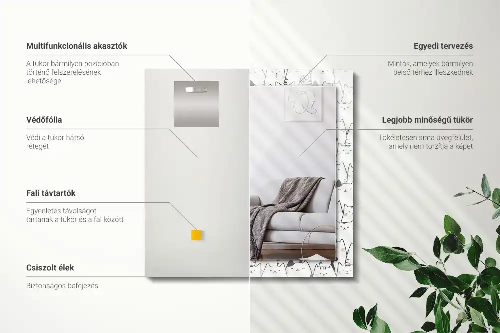 Rektangulär spegel med tryck glada katter