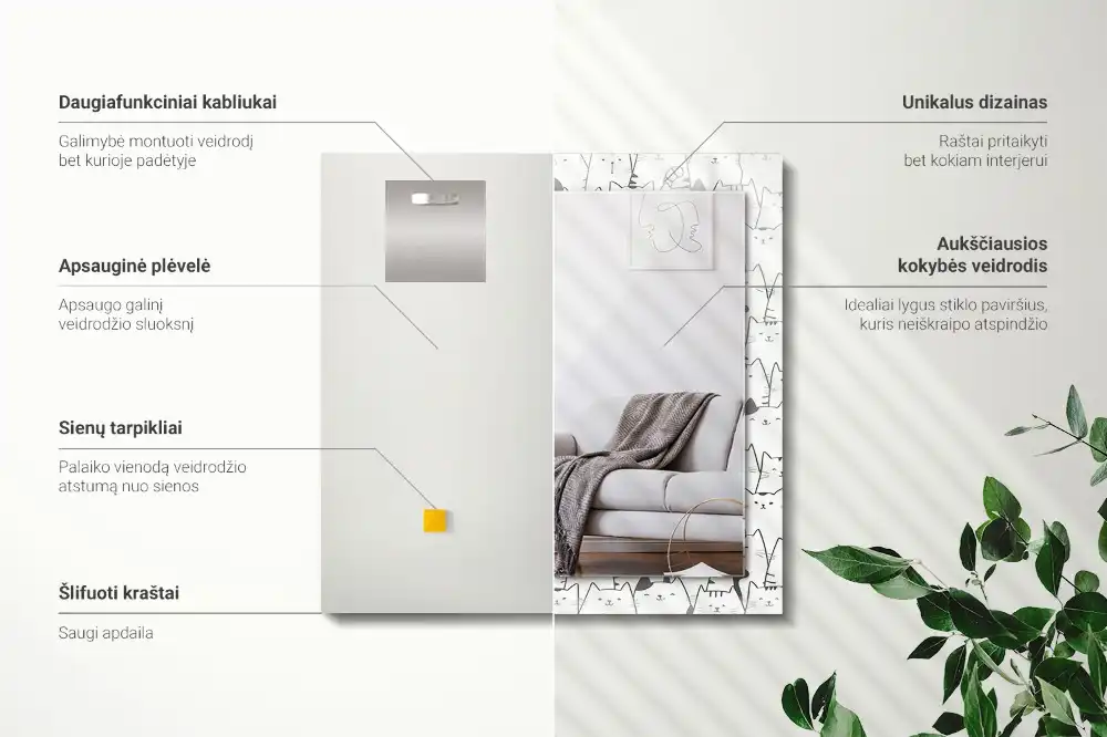 Rektangulär spegel med tryck glada katter