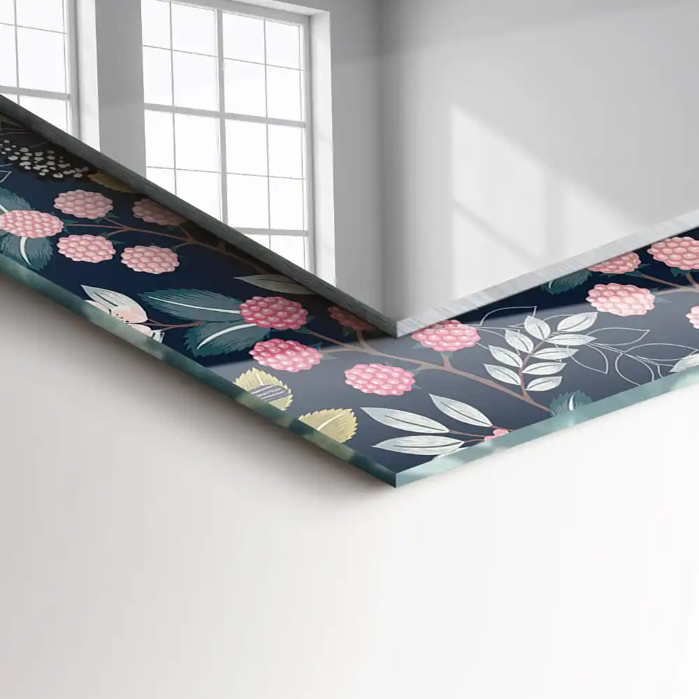 Dekorativ spegel med tryck Blommor, löv, fåglar