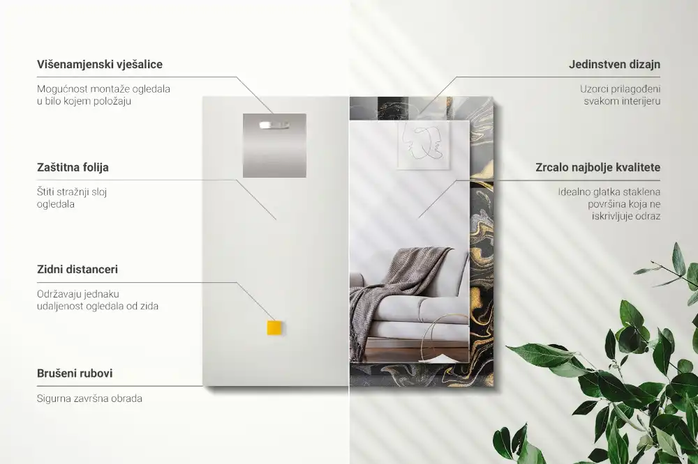 Rektangulär spegel med tryck Abstrakt marmormönster