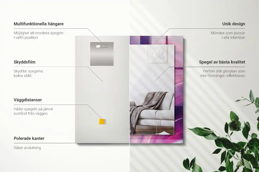 Rektangulär spegel med tryck Abstrakta färgglada vågor