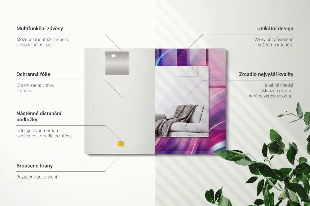 Rektangulär spegel med tryck Abstrakta färgglada vågor