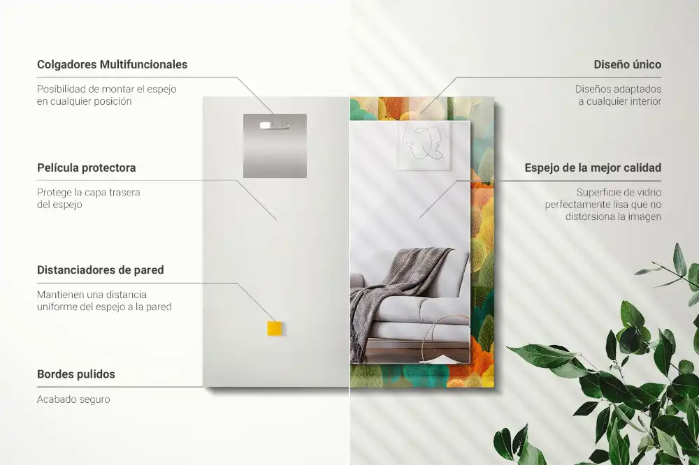 Rektangulär spegel med tryck Höstträd