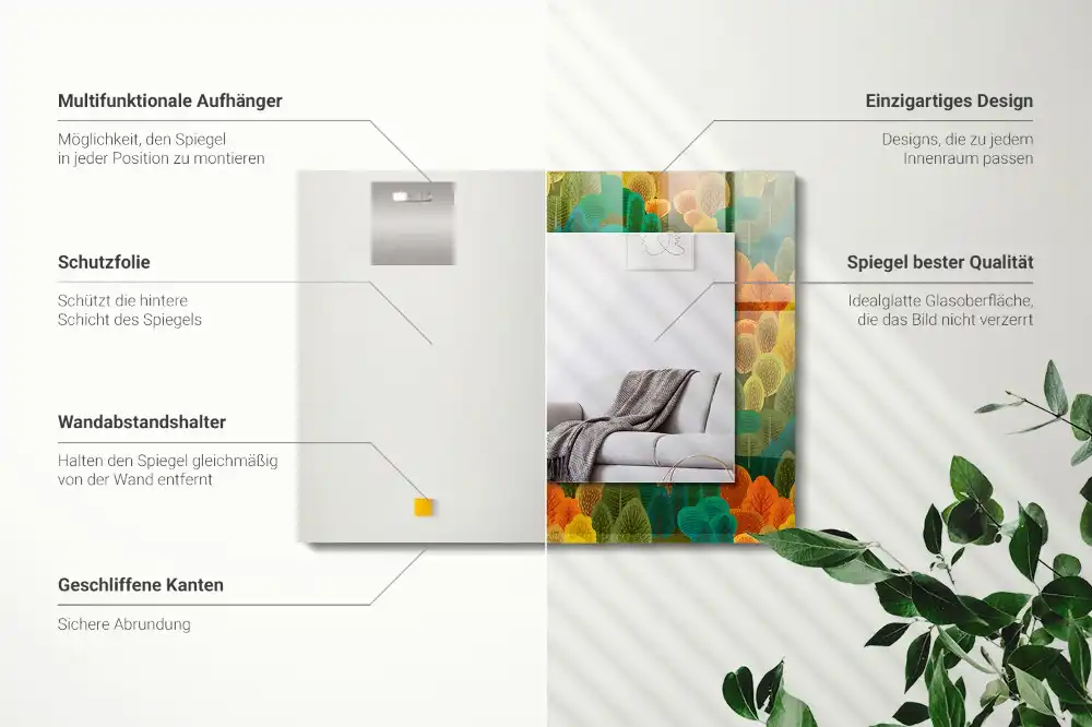 Rektangulär spegel med tryck Höstträd