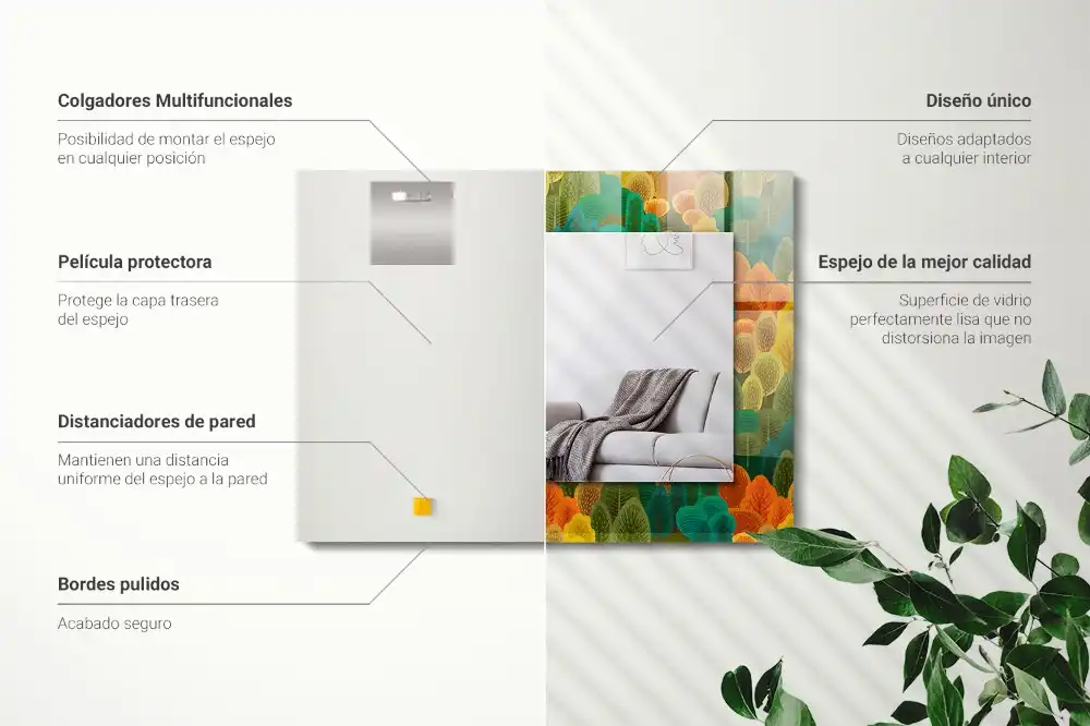 Rektangulär spegel med tryck Höstträd