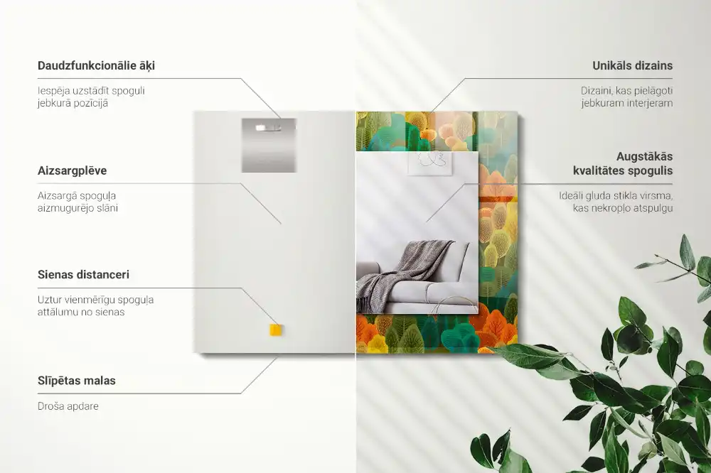 Rektangulär spegel med tryck Höstträd