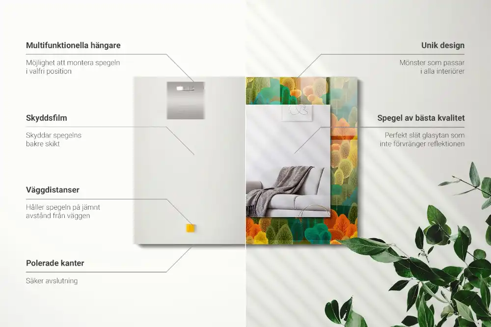 Rektangulär spegel med tryck Höstträd
