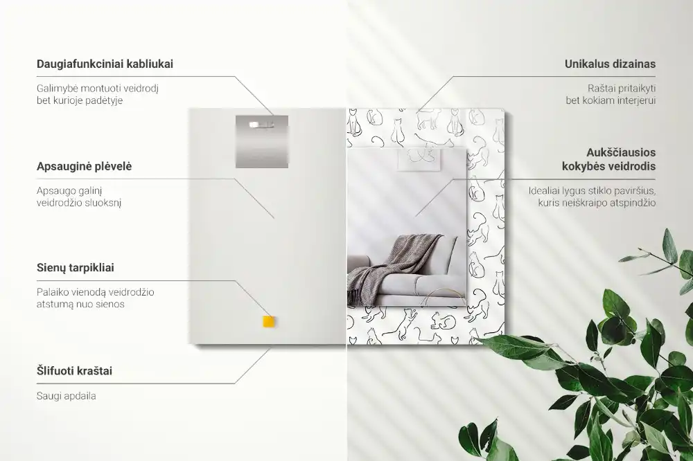 Dekorativ spegel med tryck Kattkonturer