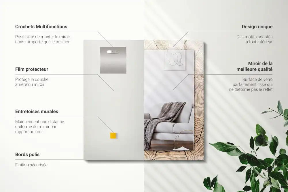 Rektangulär spegel med tryck Tvärsnitt av en trädstam