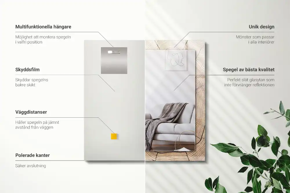 Rektangulär spegel med tryck Tvärsnitt av en trädstam