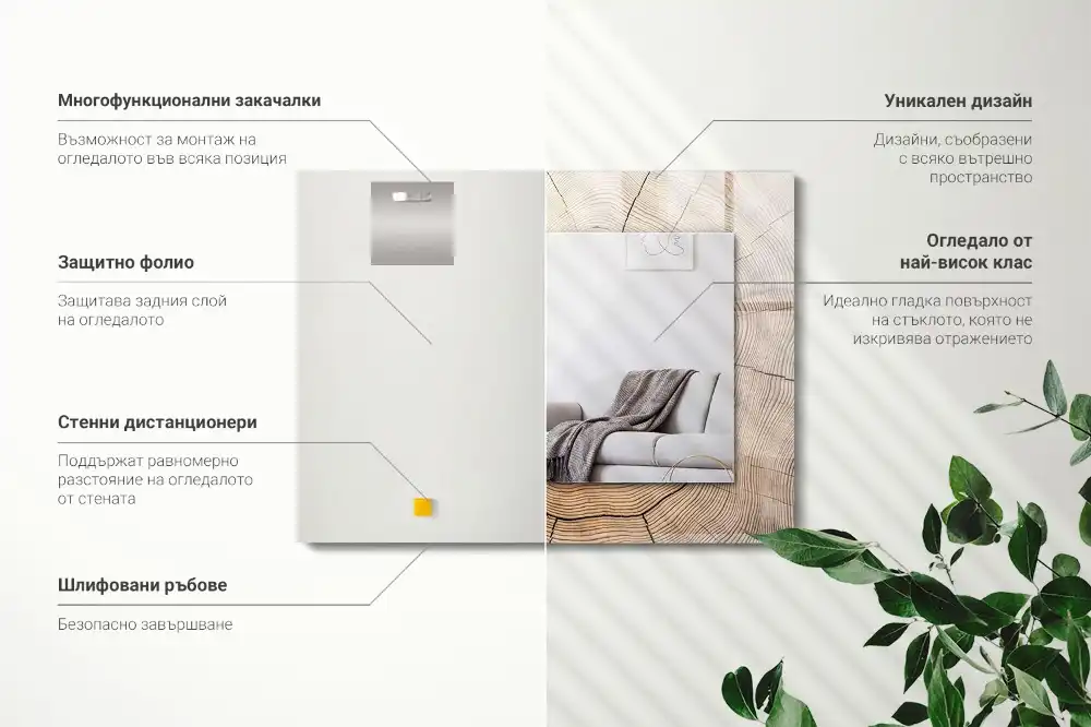 Rektangulär spegel med tryck Tvärsnitt av en trädstam