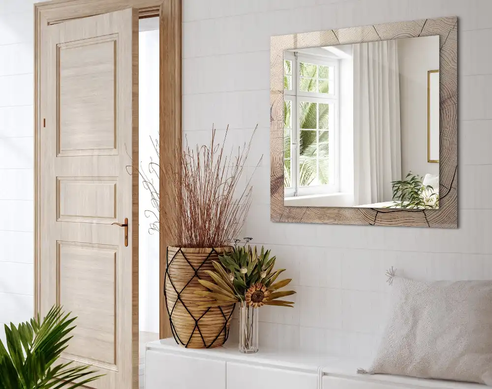 Rektangulär spegel med tryck Tvärsnitt av en trädstam