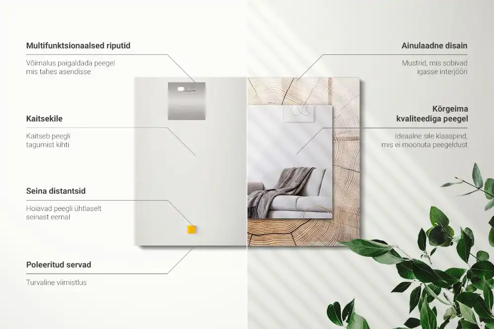 Rektangulär spegel med tryck Tvärsnitt av en trädstam