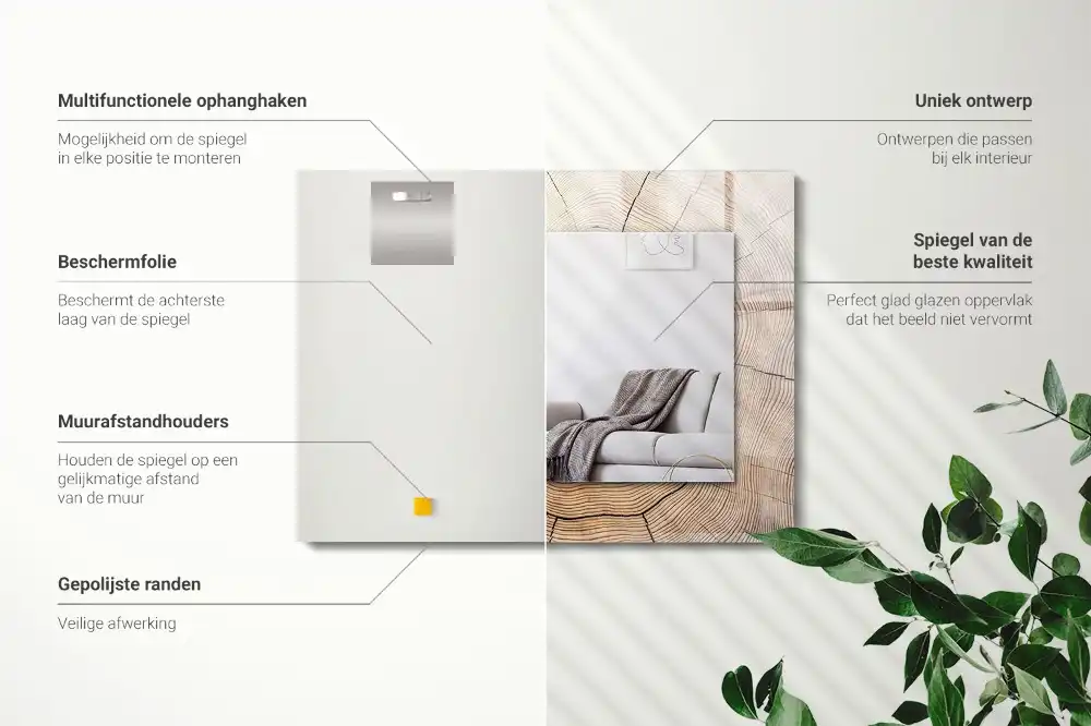 Rektangulär spegel med tryck Tvärsnitt av en trädstam
