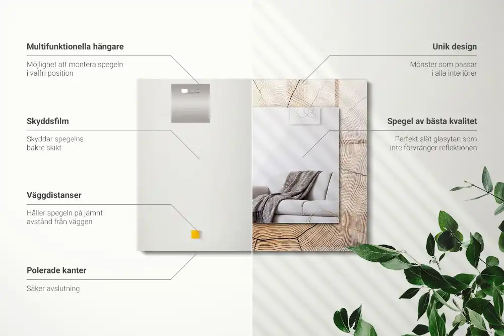 Rektangulär spegel med tryck Tvärsnitt av en trädstam