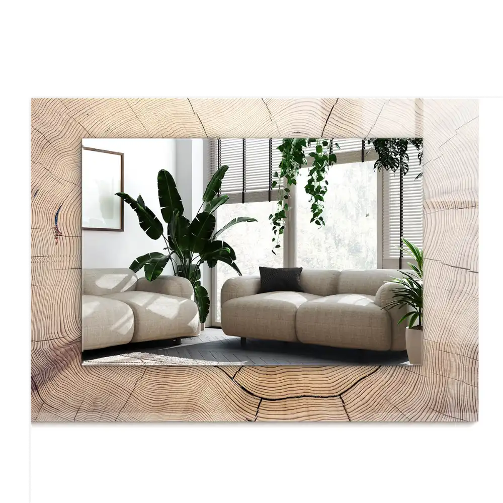 Rektangulär spegel med tryck Tvärsnitt av en trädstam