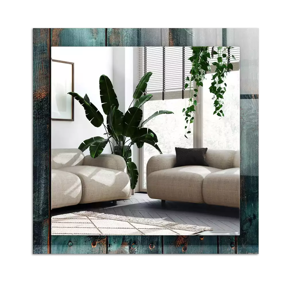 Rektangulär spegel med tryck Gröna träskivor