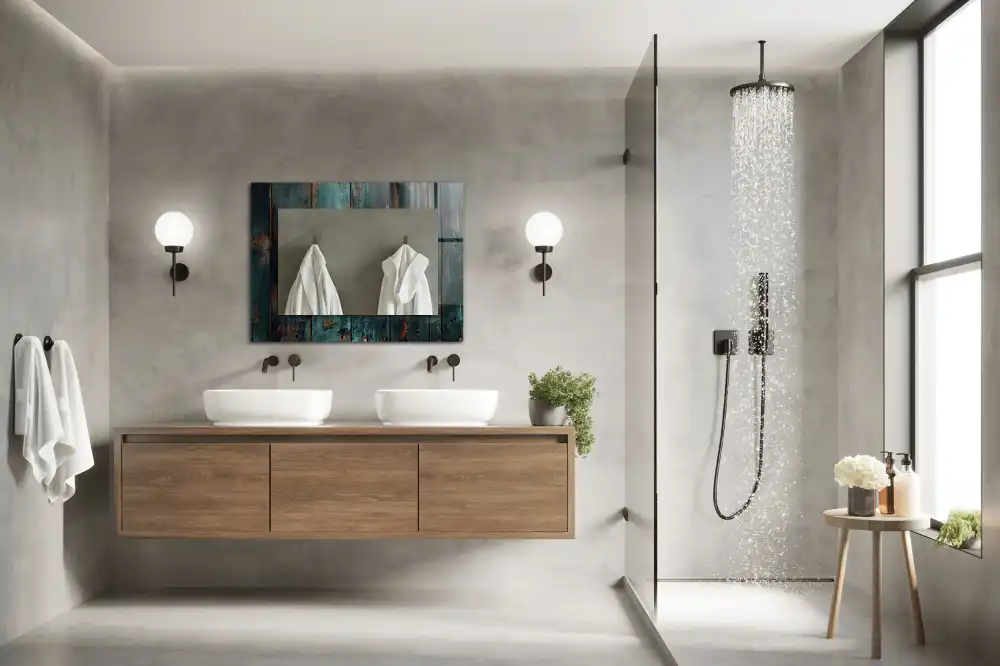 Rektangulär spegel med tryck Gröna träskivor