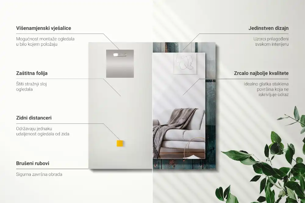 Rektangulär spegel med tryck Gröna träskivor