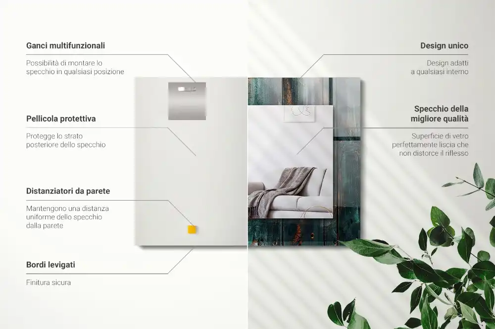 Rektangulär spegel med tryck Gröna träskivor