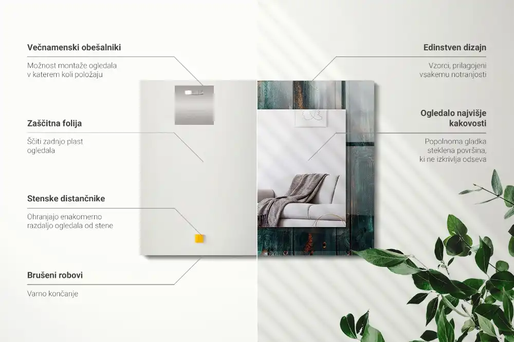 Rektangulär spegel med tryck Gröna träskivor