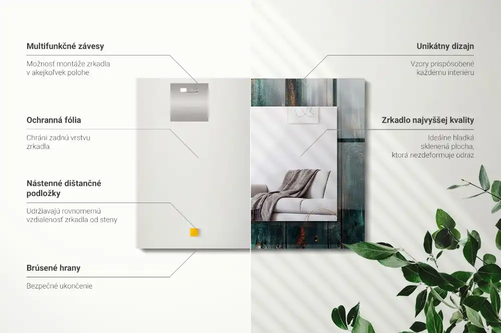 Rektangulär spegel med tryck Gröna träskivor