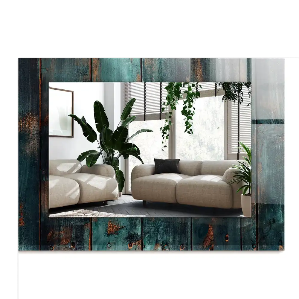 Rektangulär spegel med tryck Gröna träskivor